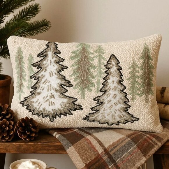 Christmas Tree Decorative Throw Pillow Cozy Winter Holiday Design By 34th & Pine - Picture 1 of 16